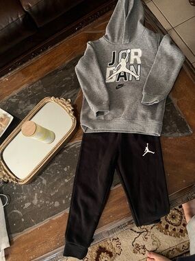 Nike Jordan Kids Gray Hoodie and Black Joggers Set